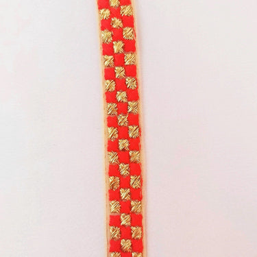 Beige Net Lace Trim With Beautiful Brown / Red And Gold Embroidery, Approx. 20mm wide